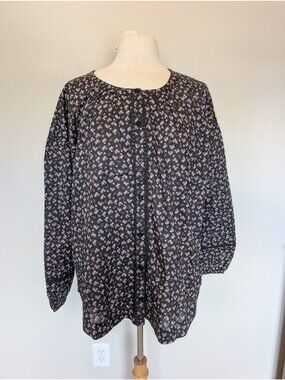 NEW Lucky Brand Womens Floral Print Black Blouse XXL BOHO Peasant